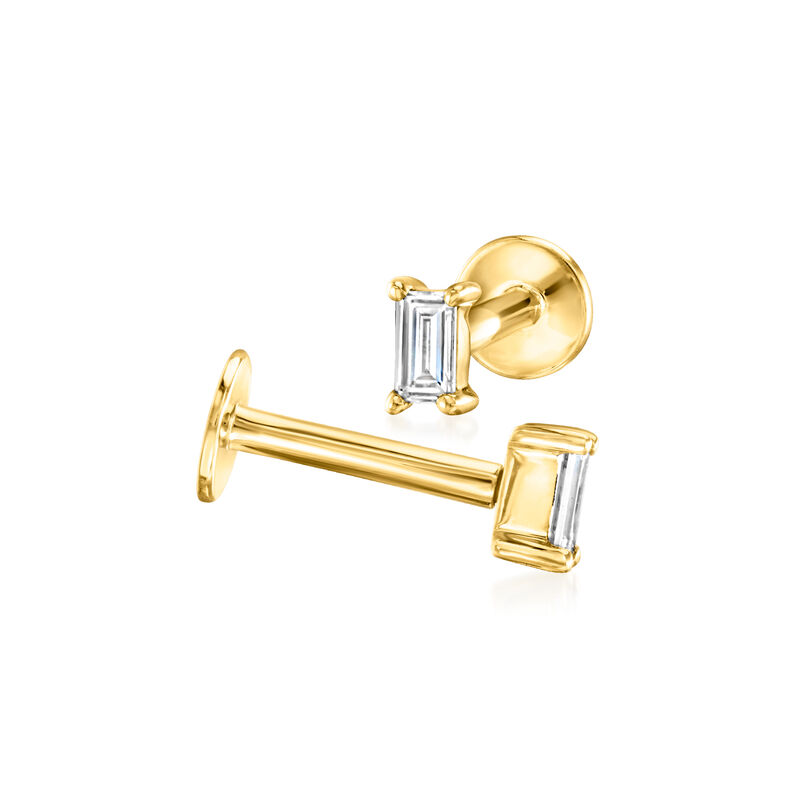 Baguette Lab-Grown Diamond Single Flat-Back Stud Earring in 14kt Yellow Gold image number 4