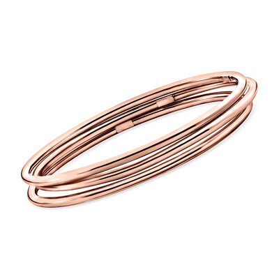 Italian 22kt Rose Gold Over Sterling Jewelry Set: Three Polished Bangle Bracelets