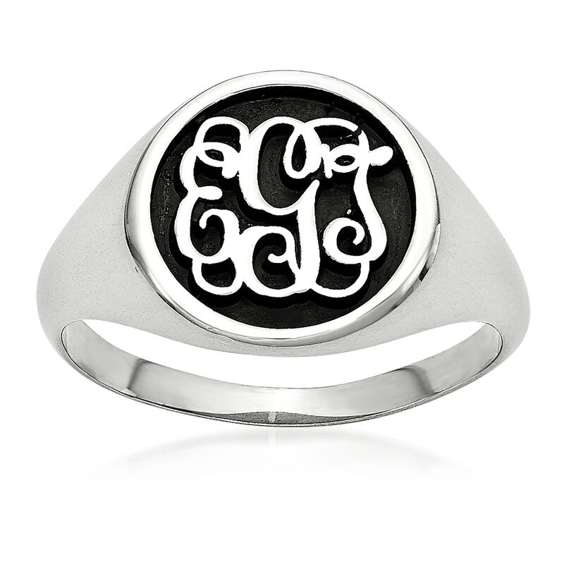 Sterling Silver Polished Antiqued and Sandblast Monogram Ring image number 0