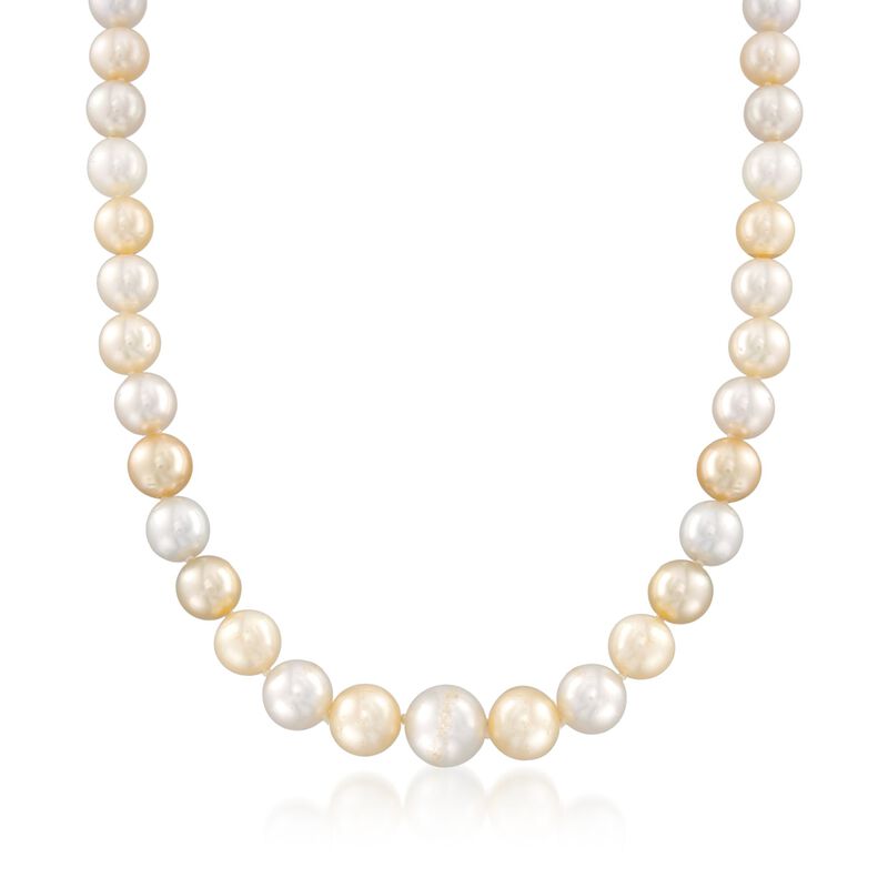 C. 2000 Vintage 9-11mm Champagne Cultured Pearl Necklace with Diamond Accents in 18kt White Gold. 18.5&quot; image number 1