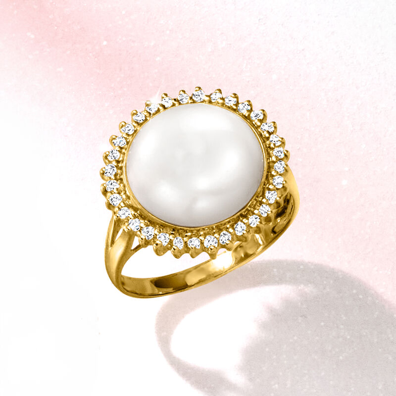 12-12.5mm Cultured Mabe Pearl and .26 ct. t.w. Diamond Ring in 14k Yellow Gold image number 3