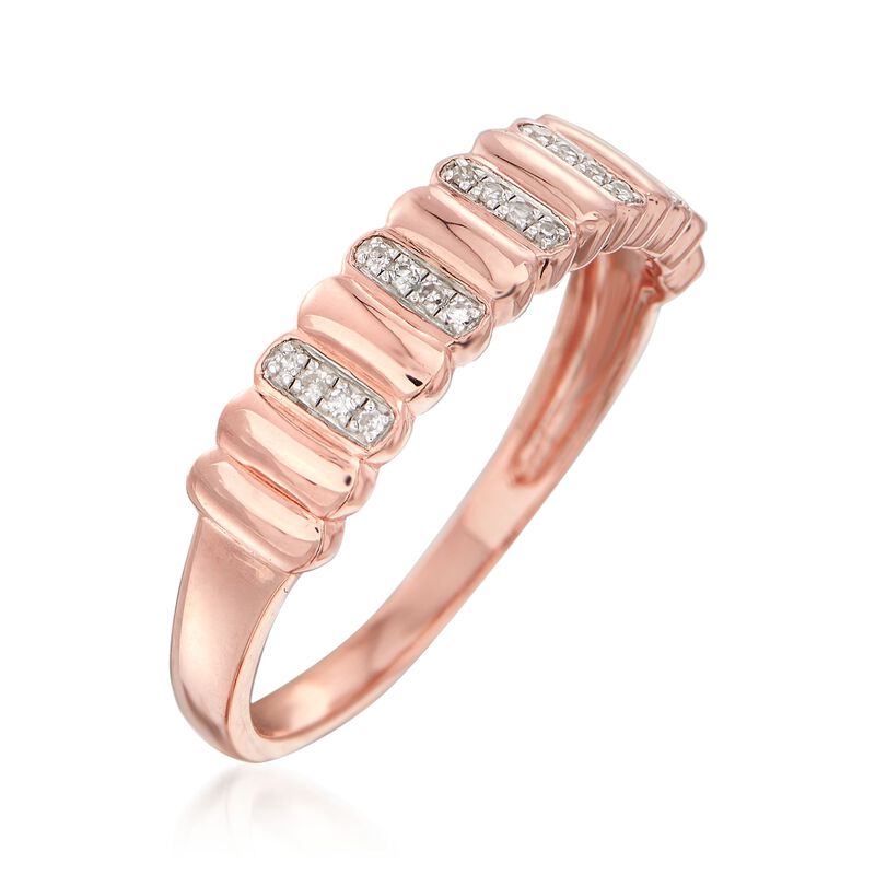 18kt Rose Gold Over Sterling Silver Ribbed Ring with Diamond Accents image number 2
