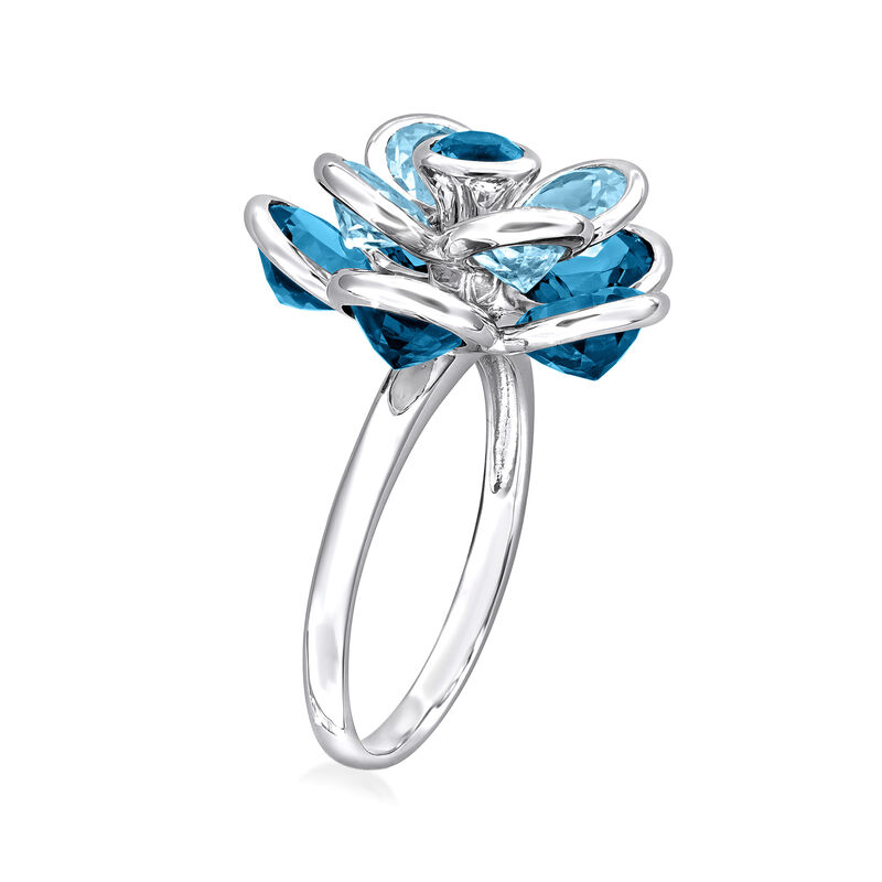 7.10 ct. t.w. London and Sky Blue Topaz Flower Ring in Sterling Silver image number 1