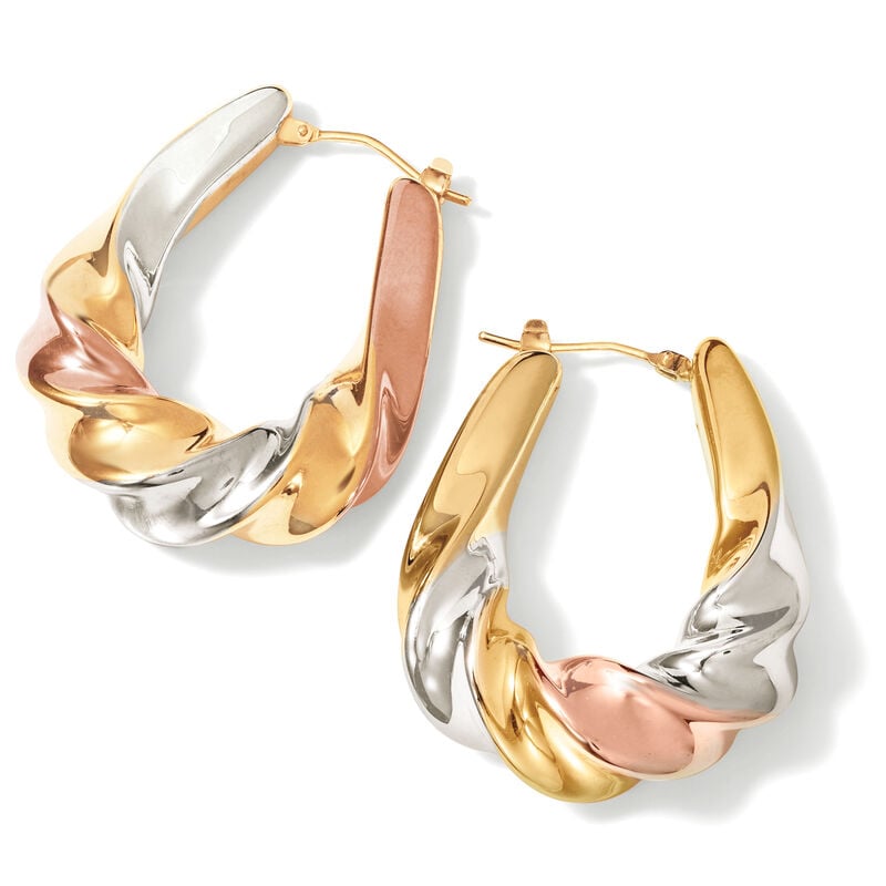 Italian Andiamo 14kt Tri-Colored Gold Over Resin Scalloped Hoop Earrings. 1 3/8&quot; image number 4