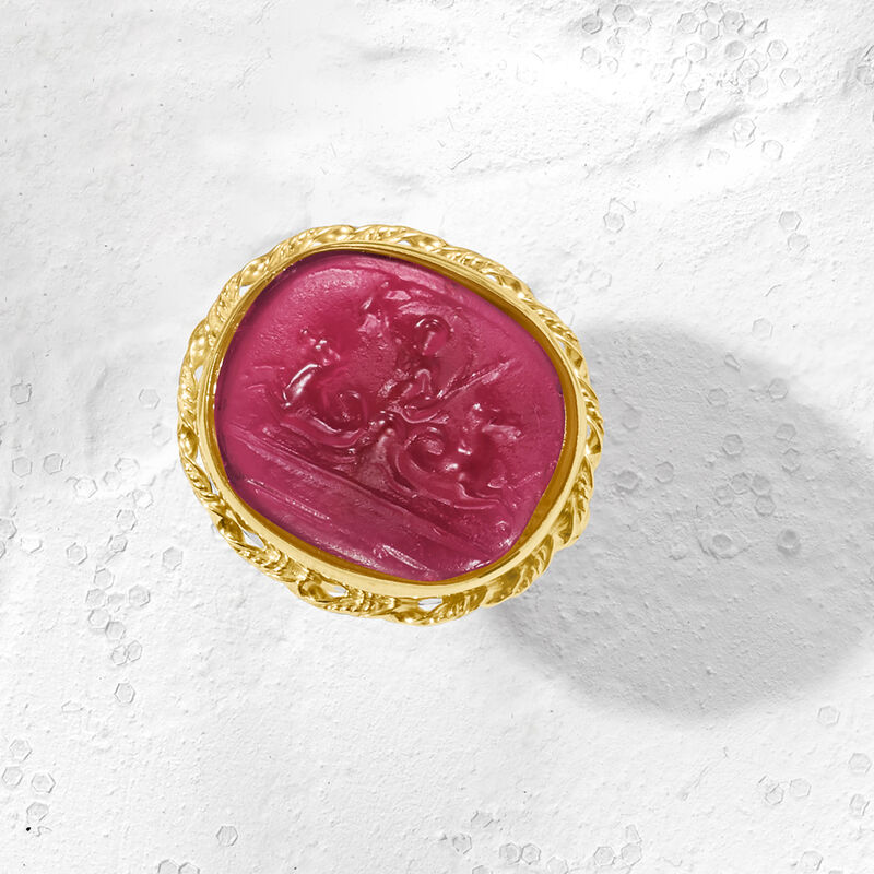 Italian Pink Venetian Glass Ring in 18kt Gold Over Sterling image number 3
