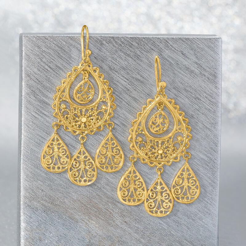 18kt Gold Over Sterling Filigree Chandelier Earrings  image number 2