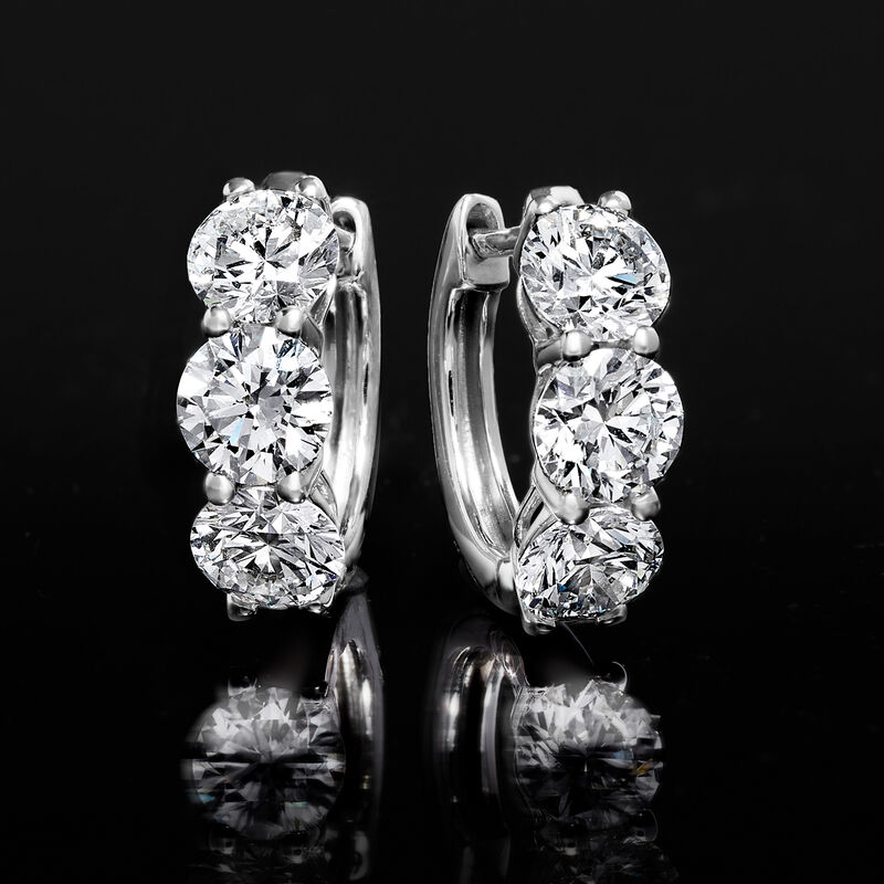 2.00 ct. t.w. Lab-Grown Diamond Huggie Hoop Earrings in 14kt White Gold. 3/8&quot; image number 3