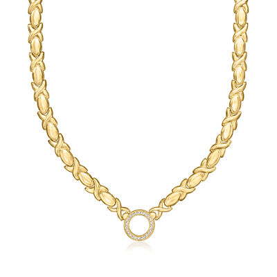 Italian .15 ct. t.w. Diamond XO Necklace in 18kt Gold Over Sterling