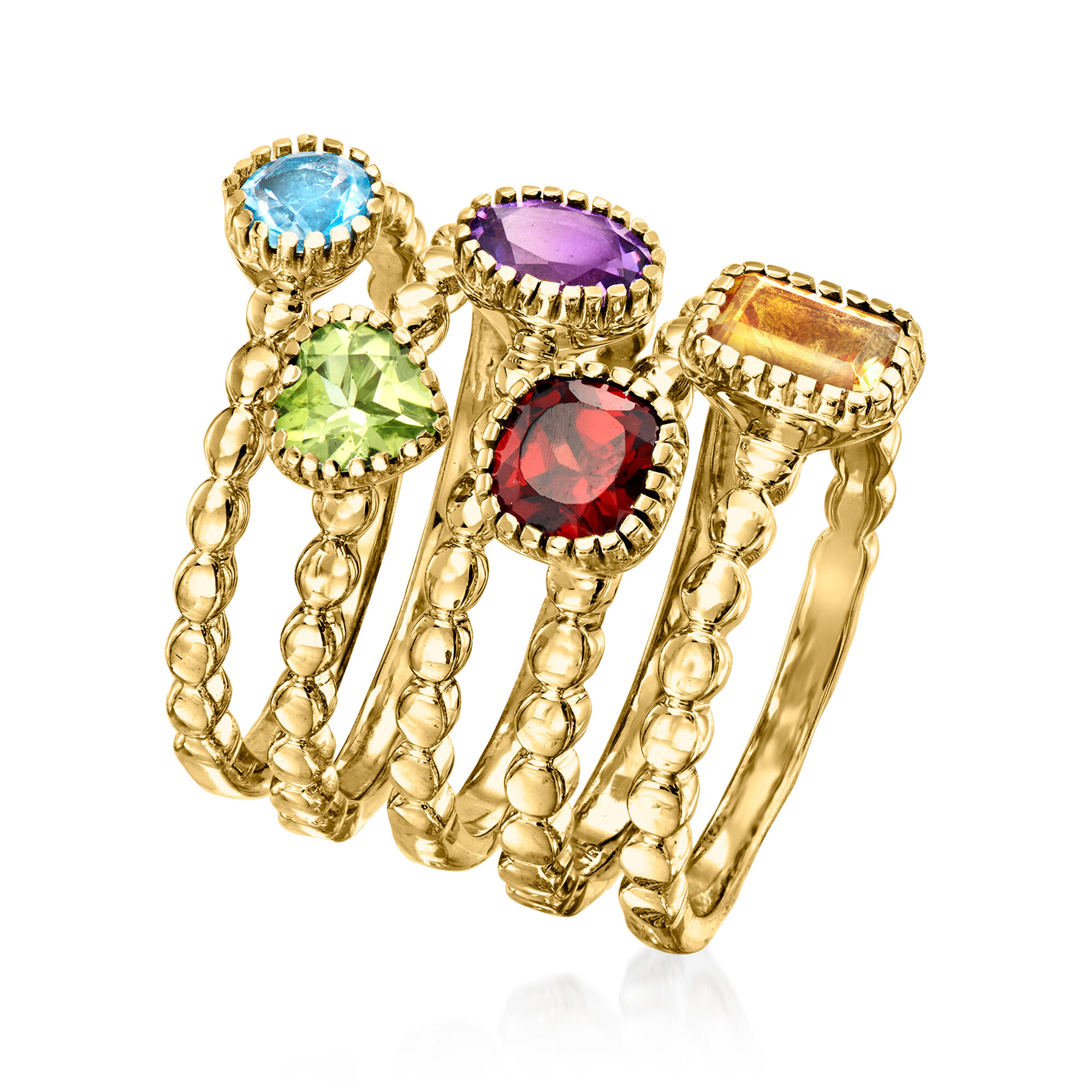 2.80 ct. t.w. Multi-Gemstone Jewelry Set: Five Rings in 18kt