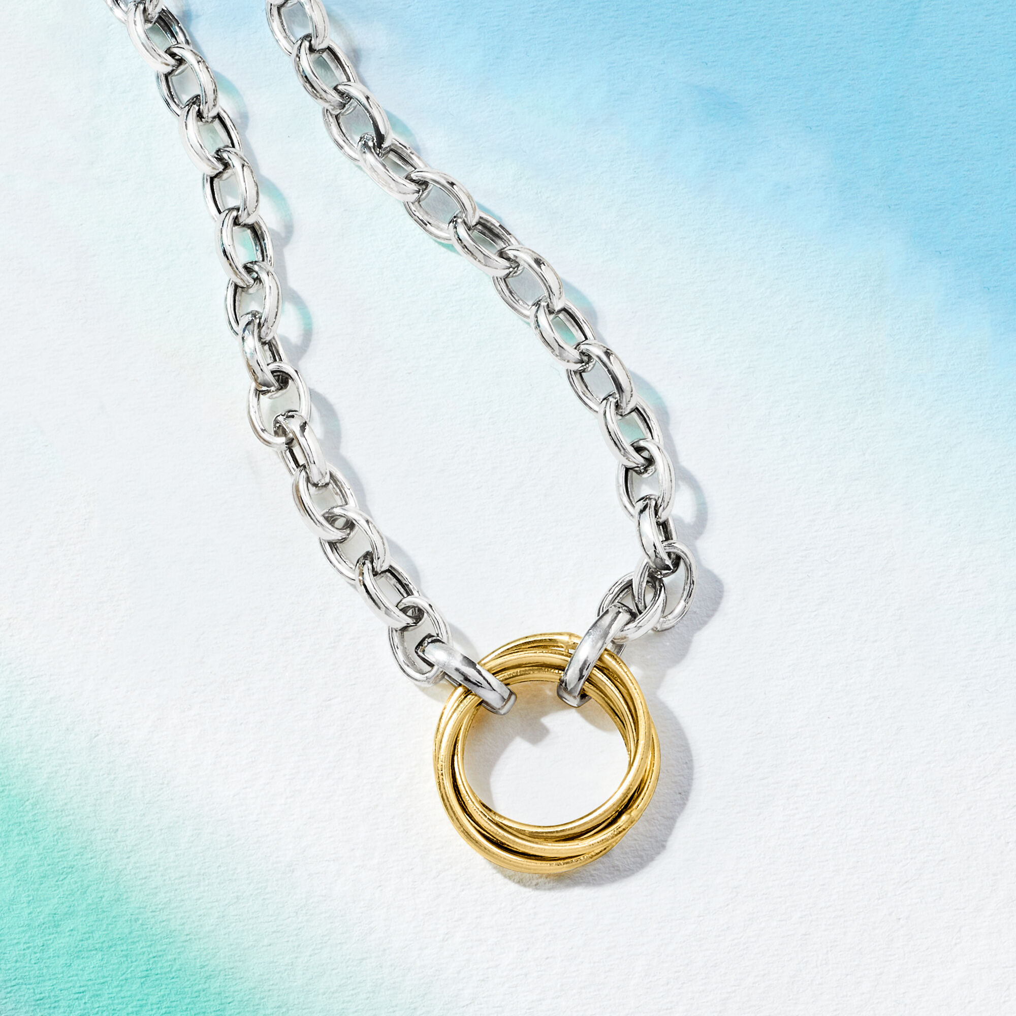 Sterling Silver and 14kt Yellow Gold Multi-Circle Rolo-Chain