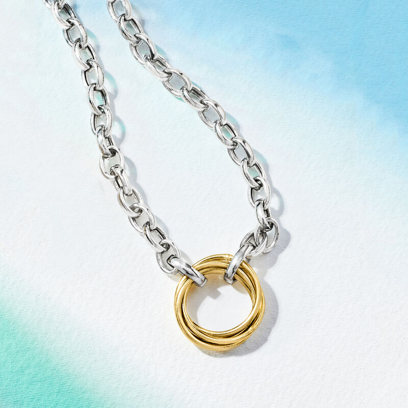 Sterling Silver and 14kt Yellow Gold Multi-Circle Rolo-Chain Necklace image number 2