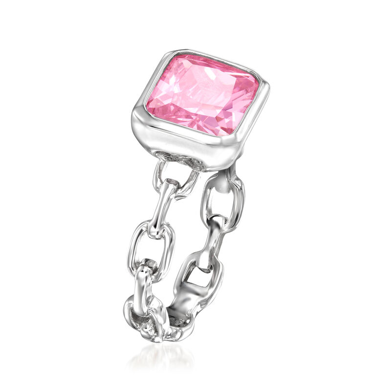 4.20 Carat Simulated Pink Sapphire Paper Clip Link Ring in Sterling Silver image number 2