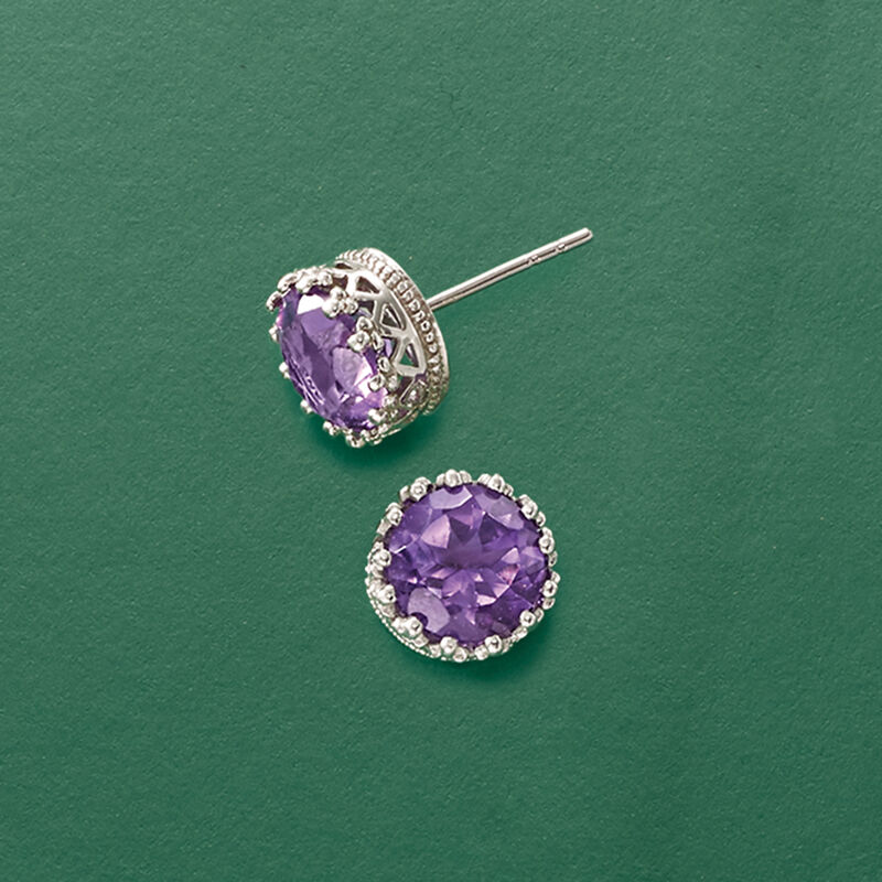 3.60 ct. t.w. Amethyst Crown-Style Stud Earrings in Sterling Silver image number 3