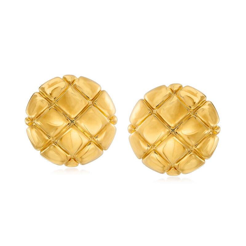 Italian Andiamo 14kt Yellow Gold Checkerboard Button Earrings image number 0
