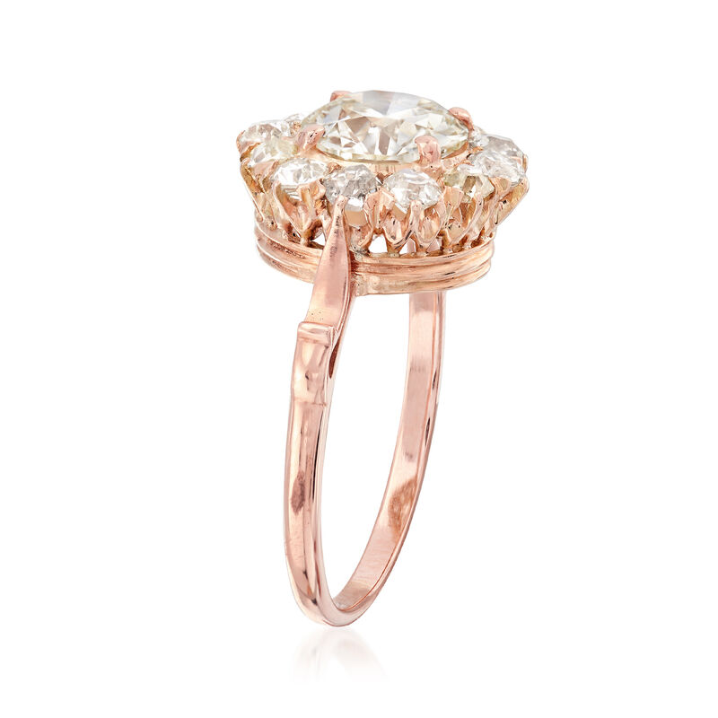 C. 1930 Vintage 2.63 ct. t.w. Diamond Cluster Ring in 14kt Rose Gold image number 2