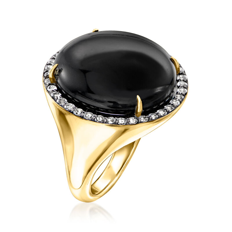 Onyx and .70 ct. t.w. White Topaz Ring in 18kt Gold Over Sterling image number 2