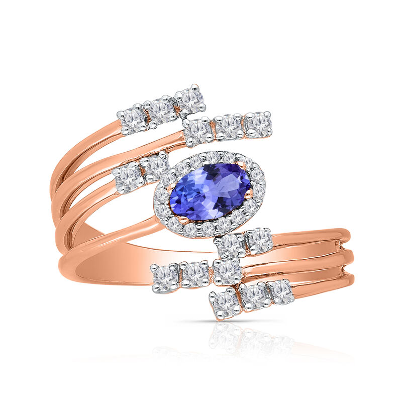 .10 Carat Tanzanite and .32 ct. t.w. Diamond Ring in 14kt Rose Gold image number 0