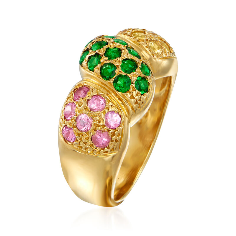 C. 1990 Vintage 75.00 ct. t.w. Tsavorite and 1.30 ct. t.w. Multicolored Sapphire Ring in 18kt Yellow Gold image number 2