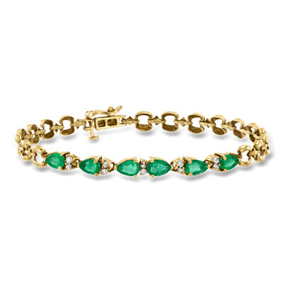 C. 1980 Vintage 2.10 ct. t.w. Emerald and .25 ct. t.w. Diamond Bracelet in 14kt Yellow Gold