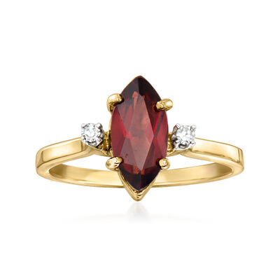 C. 1980 Vintage 1.40 Carat Marquise Garnet Ring with Diamonds in 14kt Yellow Gold