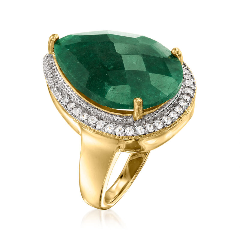11.00 Carat Emerald and .40 ct. t.w. White Topaz Ring in 18kt Gold Over Sterling image number 2