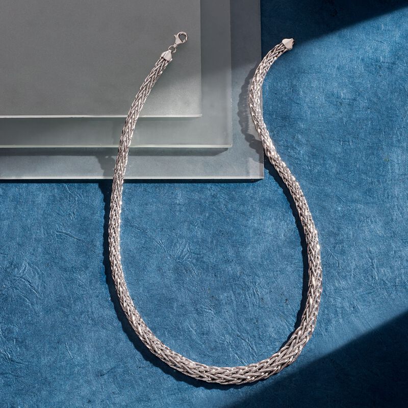 Sterling Silver Graduated Wheat-Link Necklace image number 2