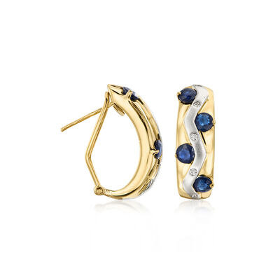 C. 1980 Vintage 1.60 ct. t.w. Sapphire Curved Earrings with .15 ct. t.w. Diamonds in 14kt Two-Tone Gold