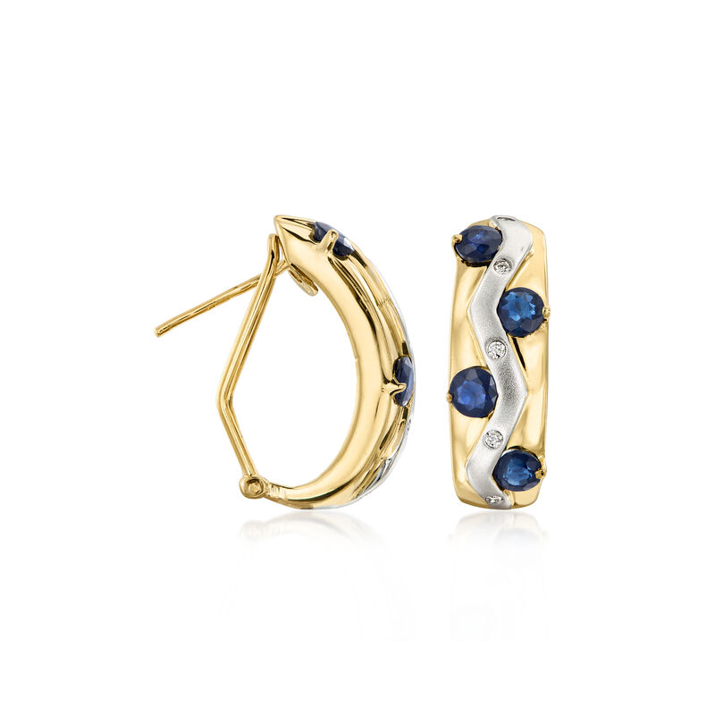 C. 1980 Vintage 1.60 ct. t.w. Sapphire Curved Earrings with .15 ct. t.w. Diamonds in 14kt Two-Tone Gold  image number 0