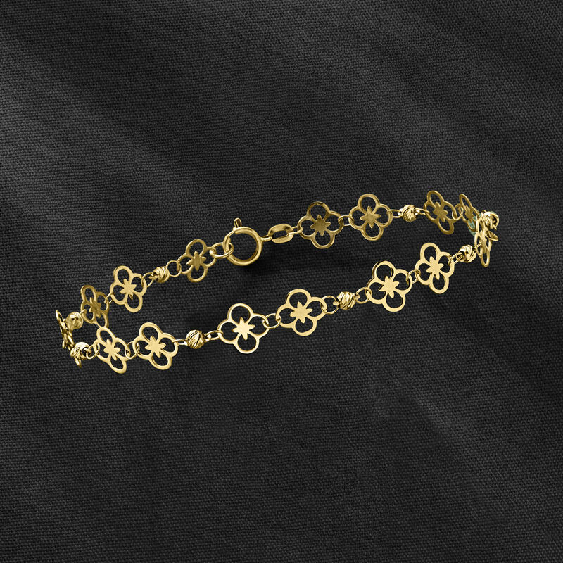 Italian 10kt Yellow Gold Floral Ricami Bead Station Bracelet image number 2
