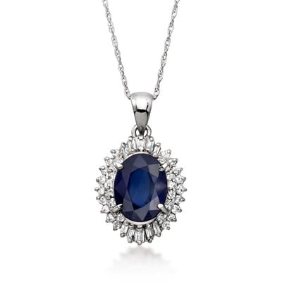 C. 1990 Vintage 2.19 Carat Sapphire Pendant Necklace with .40 ct. t.w. Diamonds in Platinum