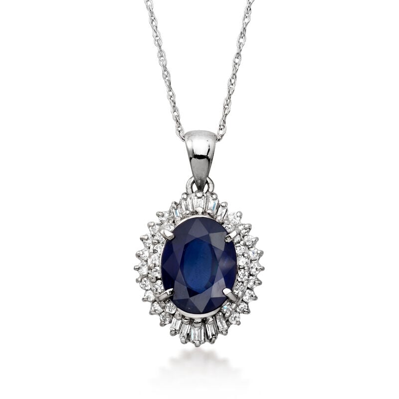 C. 1990 Vintage 2.19 Carat Sapphire Pendant Necklace with .40 ct. t.w. Diamonds in Platinum. 18" image number 0