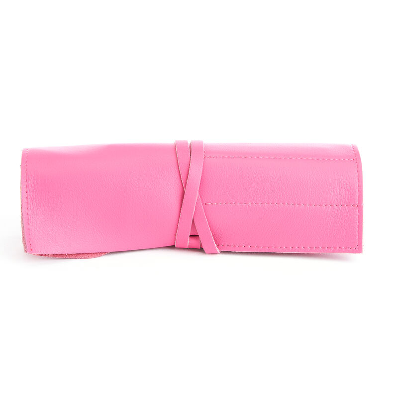 Royce Bright Pink Leather Makeup Brush Roll image number 2