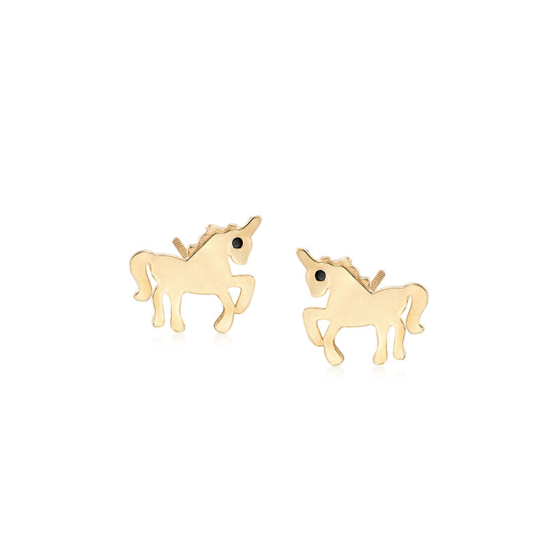 Child's 14kt Yellow Gold Unicorn Earrings with Black CZ Accents image number 0