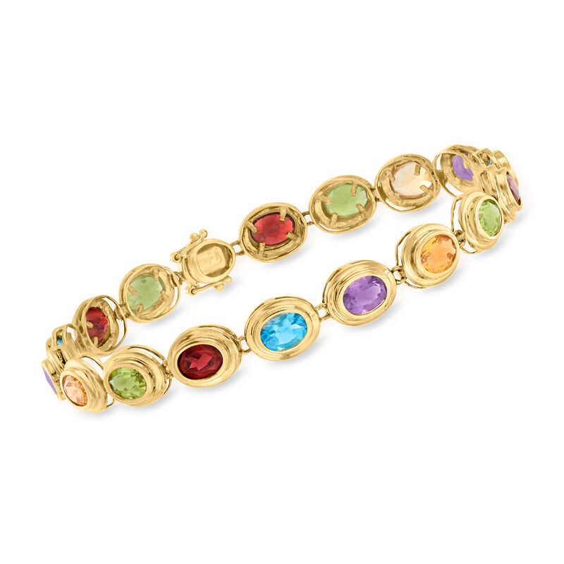 C. 1980 Vintage 14.30 ct. t.w. Multi-Gemstone Bracelet in 14kt Yellow Gold. 7.75&quot; image number 0