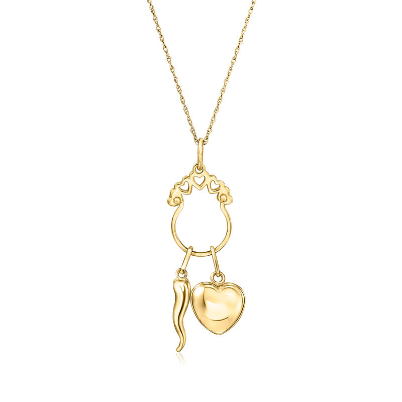 Italian 14kt Yellow Gold Heart-Cutout Charm Holder Pendant  image number 2