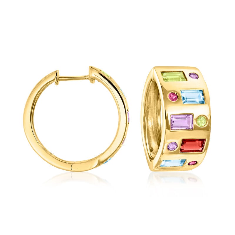 2.78 ct. t.w. Multi-Gemstone Hoop Earrings in 18kt Gold Over Sterling. 3/4&quot; image number 0