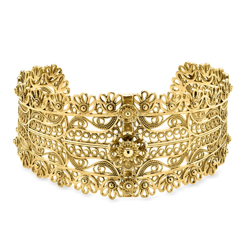 14kt Yellow Gold-Plated Floral Filigree Cuff Bracelet image number 0