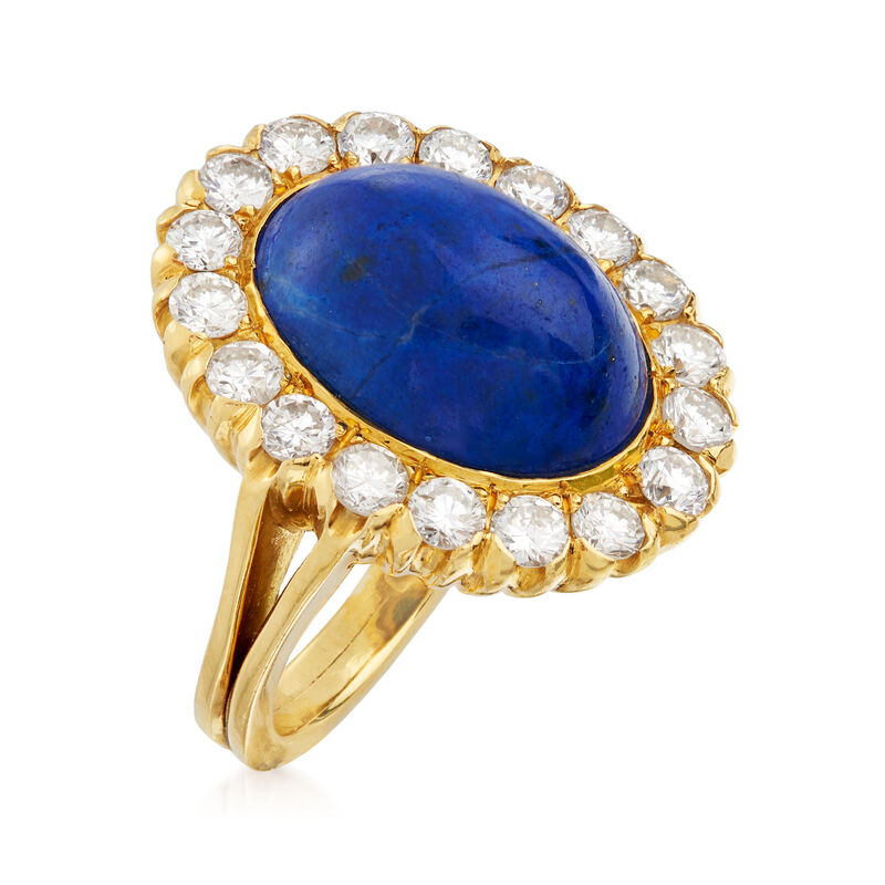 C. 1980 Vintage Lapis and 1.80 ct. t.w. Diamond Ring in 18kt Yellow Gold image number 2