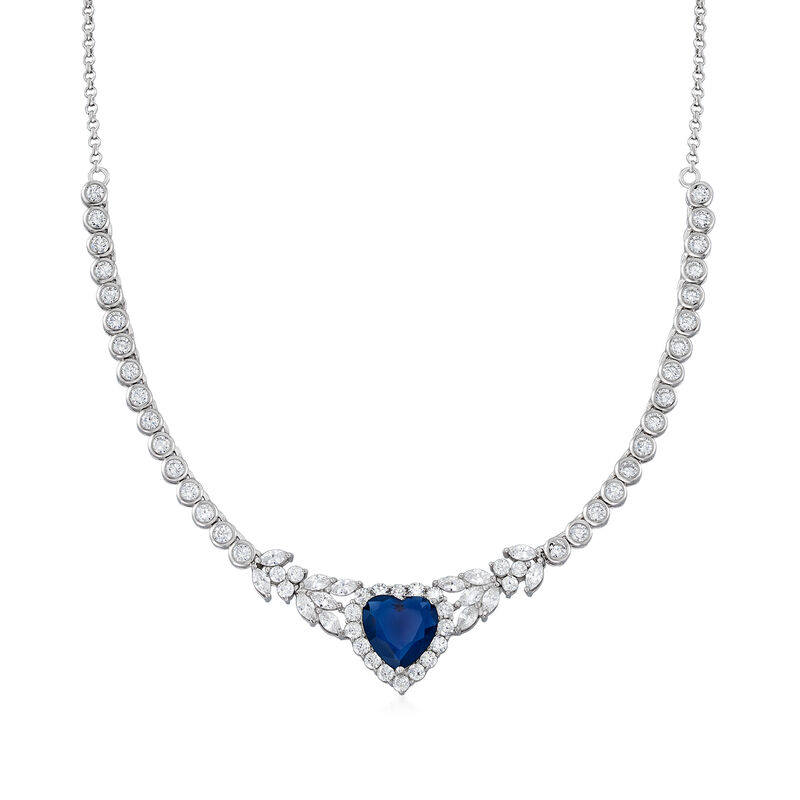 7.25 Carat Simulated Sapphire and 6.22 ct. t.w. CZ Heart Necklace in Sterling Silver image number 0