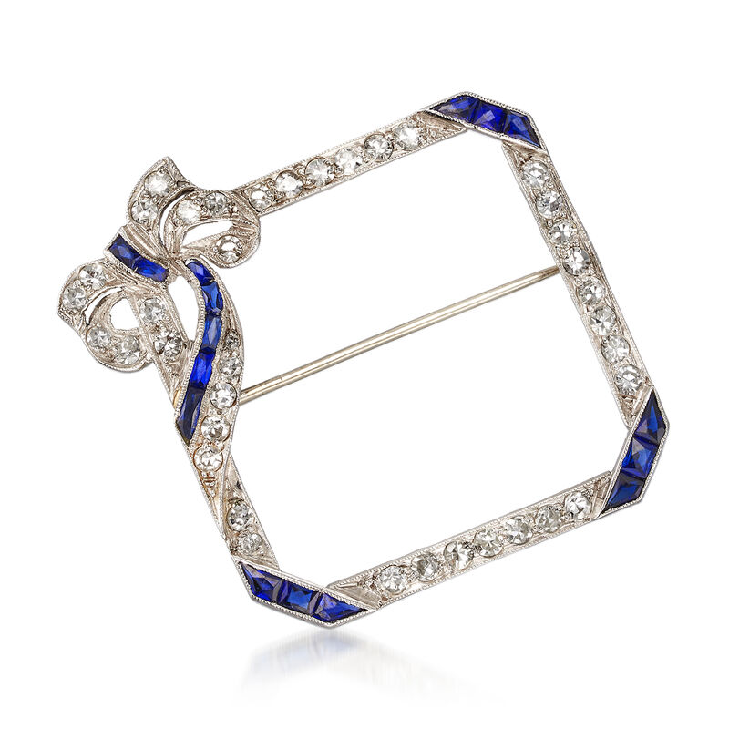 C. 1950 Vintage 1.15 ct. t.w. Diamond and .80 ct. t.w. Synthetic Sapphire Pin in Platinum image number 0