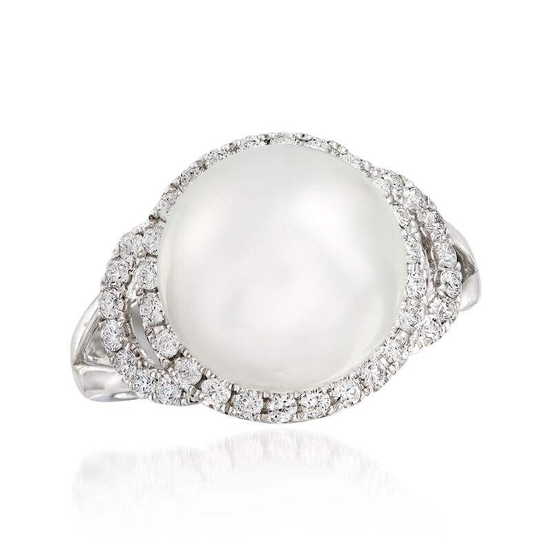 11.5-12mm Cultured South Sea Pearl and .48 ct. t.w. Diamond Ring in 18kt White Gold image number 3