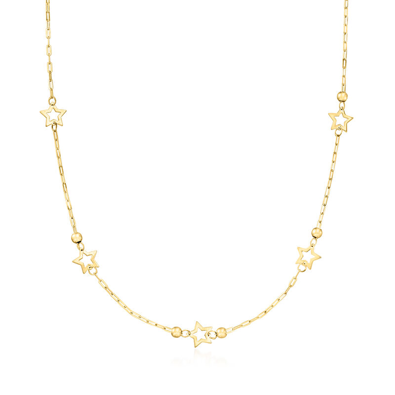 Italian 14kt Yellow Gold Paper Clip Link Star Station Necklace image number 0
