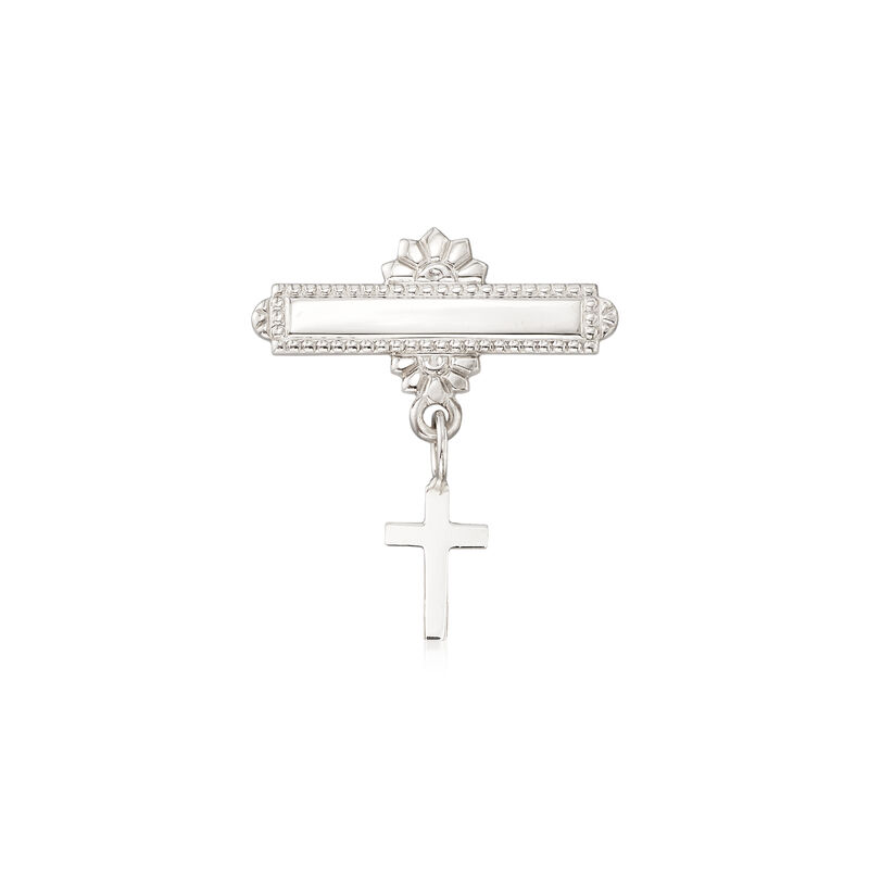 Child's 14kt White Gold Christening Pin with Cross Drop image number 0