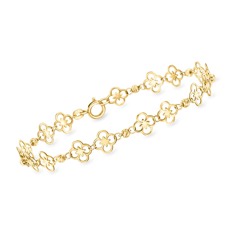 Italian 10kt Yellow Gold Floral Ricami Bead Station Bracelet image number 0