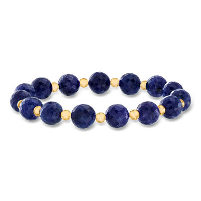 80.00 ct. t.w. Sapphire Bead Stretch Bracelet with 14kt Yellow Gold