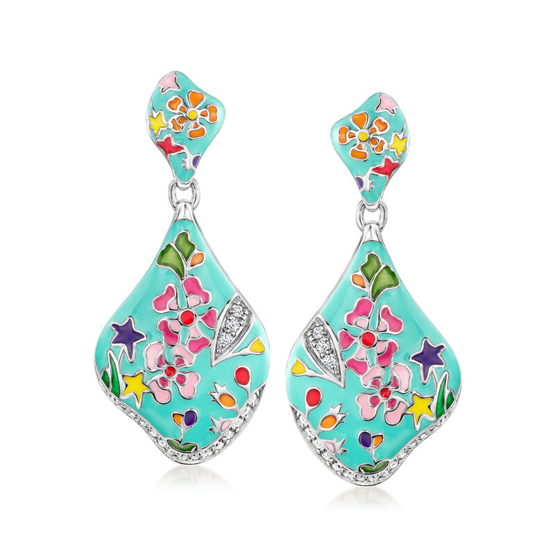 Belle Etoile "Primrose" Multicolored Enamel and .20 ct. t.w. CZ Drop Earrings in Sterling Silver  image number 0