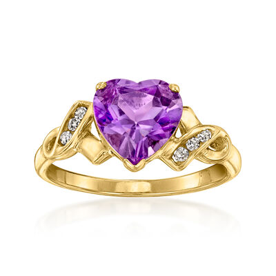C. 1980 Vintage 1.85 Carat Amethyst Heart Ring with Diamonds in 10kt Yellow Gold