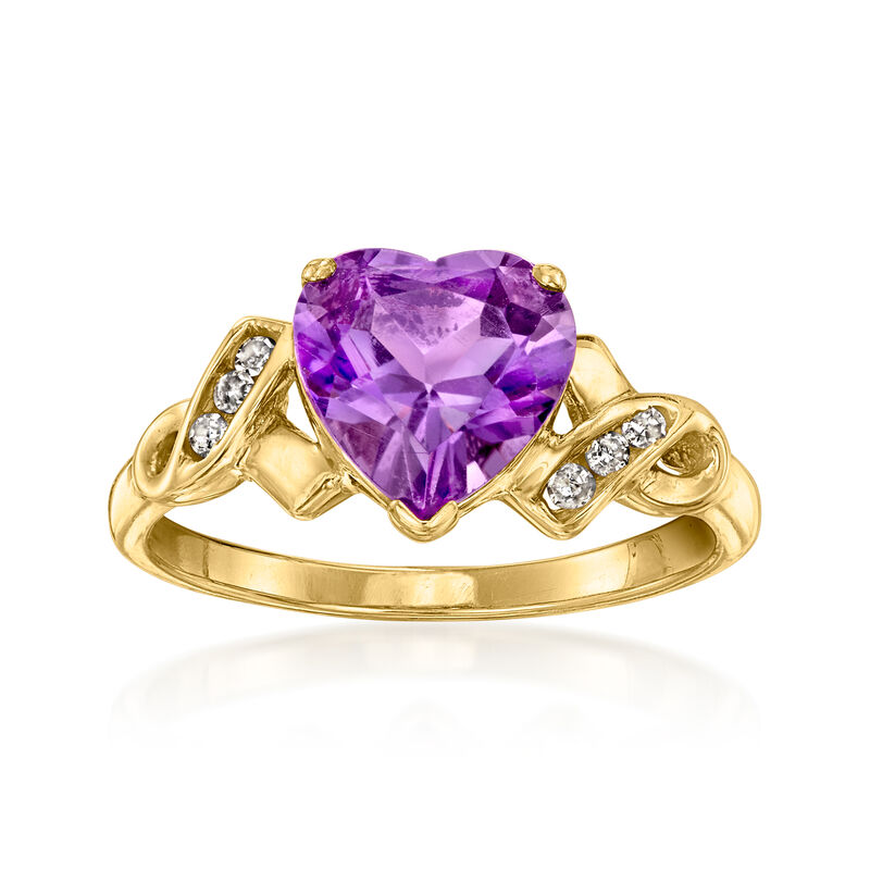 C. 1980 Vintage 1.85 Carat Amethyst Heart Ring with Diamonds in 10kt Yellow Gold. Size 7 image number 0