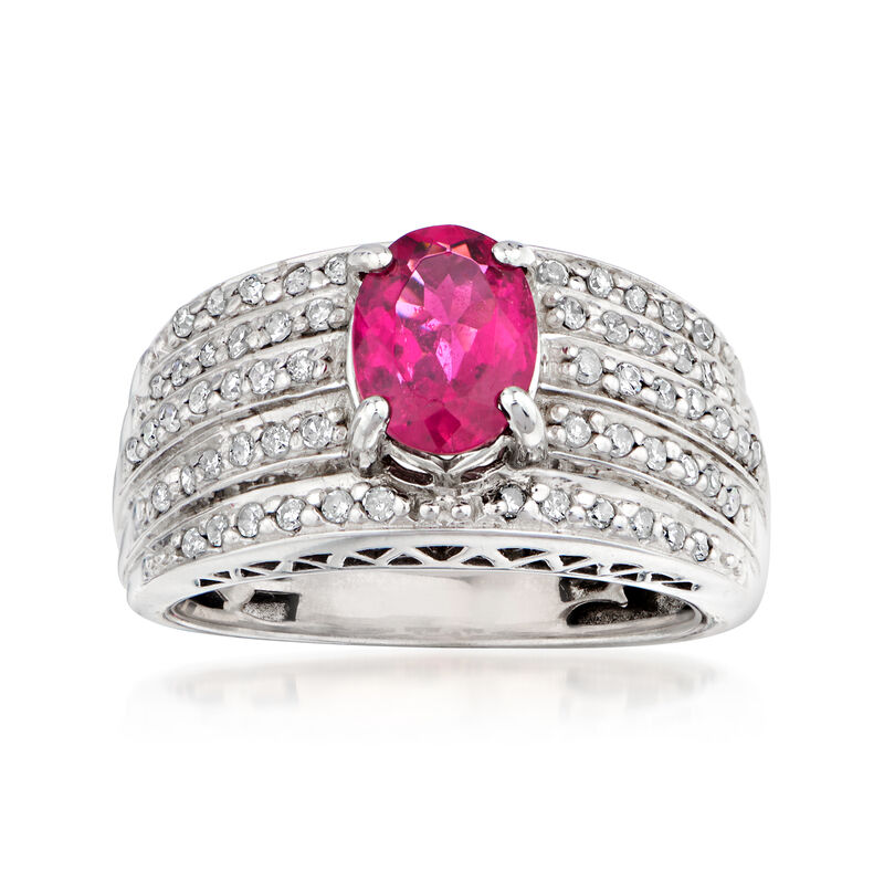 C. 1990 Vintage 1.15 Carat Pink Tourmaline and .50 ct. t.w. Diamond Ring in 14kt White Gold. Size 6 image number 0