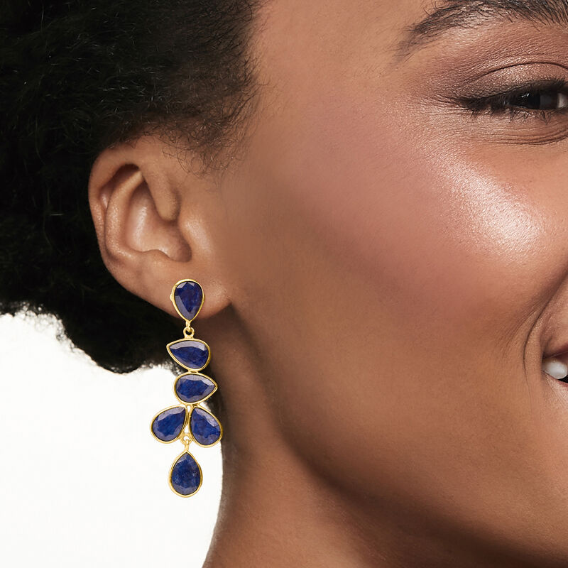 30.00 ct. t.w. Sapphire Drop Earrings in 18kt Gold Over Sterling image number 1